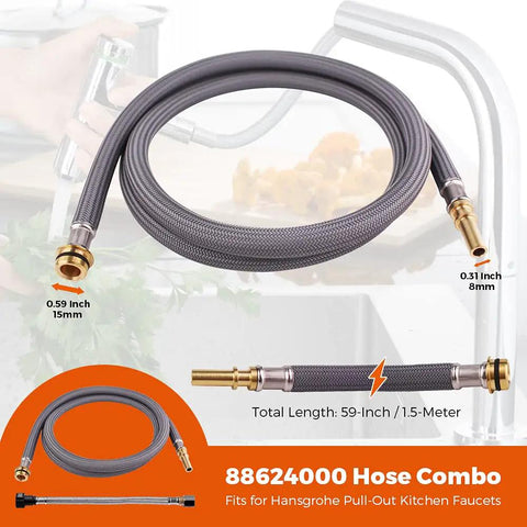 Beefy Pull-Out Hose Replacement For Kitchen Faucets With Brass Connectors, 59 Inch Plus 10.5 Inch Extension, close-up view