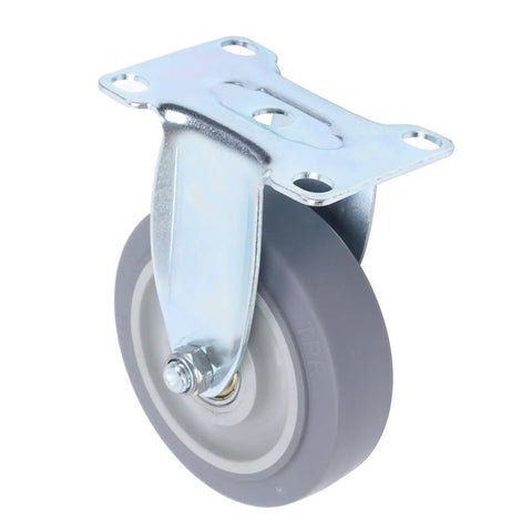 Built Like A Tank 4 Inch Rigid Caster Wheel Set With Reinforced Steel Brackets And Durable Thermoplastic Rubber Treads close-up view.