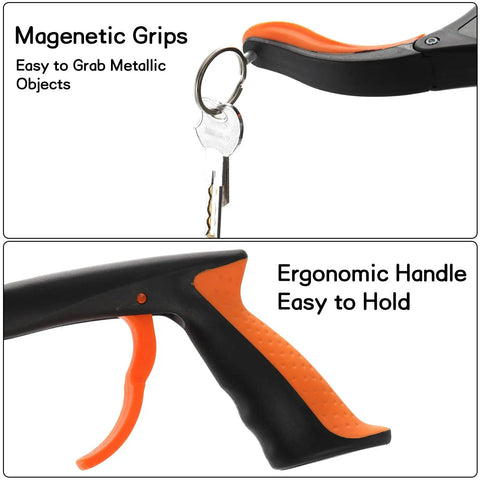3 Pack Foldable Reacher Grabber Tool Set For Elderly, 32 Inch Reach With Rotating Rubberized Head, Litter Picker And Garden Nabber, Trash Pickup Tool, Handy Grabber In Blue Orange Green