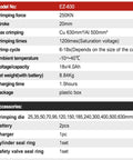 Specifications of Heavy Duty Battery Powered Hydraulic Crimping Tool With 18V Rechargeable Dual 4Ah Batteries visible on paper.