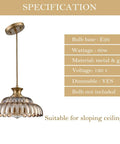 Straight Up Vintage Amber Glass Pendant Light With Ridiculously Smooth Adjustable Hanging Cord And Killer Floral Design For That Total Glow Up Look You Always Wanted specifications on a light suitable for sloping ceiling.