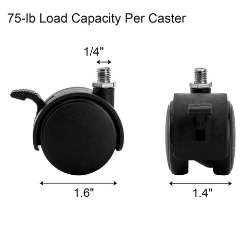 Heavy Duty 12 Pack Threaded Swivel Caster Wheels With Hella Smooth Rolling And Locks Up Tight Brakes Built Real Tough For Moving Large Potted Plants On Plant Stands In Black with 75-lb load capacity.