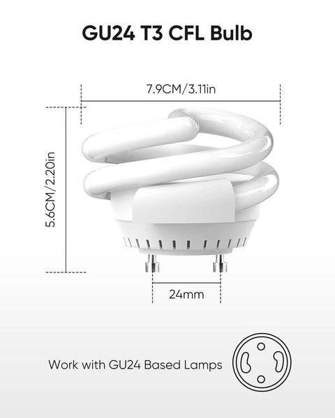UL Listed 13W GU24 CFL Light Bulb 2700K Soft White 1000 Lumen Spiral With Twist Lock Base dimensions and design features