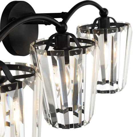 Black Crystal Vanity Light Fixtures For Bathroom Four Light Crystal Wall Sconce with Dimmable E26 US Socket, close-up