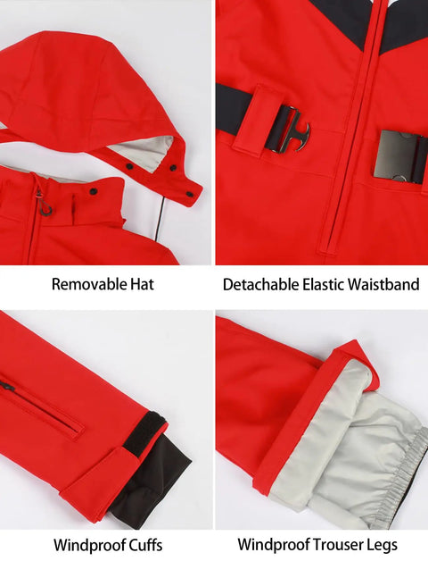 Women Dope Snow Ski Suit One Piece Jumpsuit with removable hat, detachable waistband, windproof cuffs and trousers.