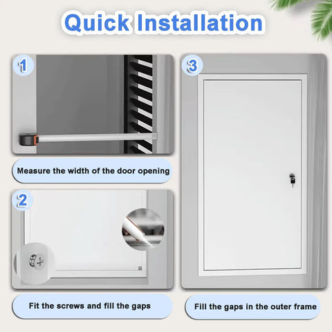 Installation steps for Smooth Paintable Access Panel For Drywall Seamless Wall Cover Flush Mount Door, showing measuring and fitting details.
