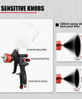 HVLP Auto Paint Spray Gun Kit Pro Grade With 1.3mm Nozzle Regulator Five Strainers 600cc Cup showing spray width control