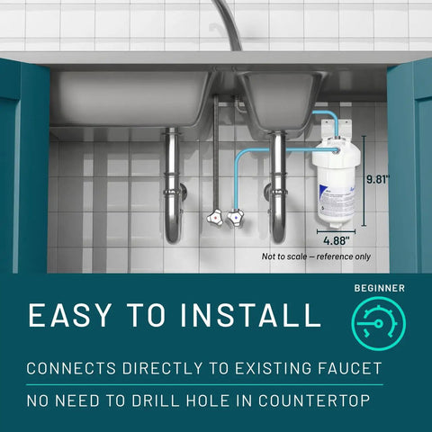 Under Sink Water Filter System AP200 With Full Flow 1.75 GPM Connects To Cold Water Faucet And Cuts Chlorine Taste And Odor
