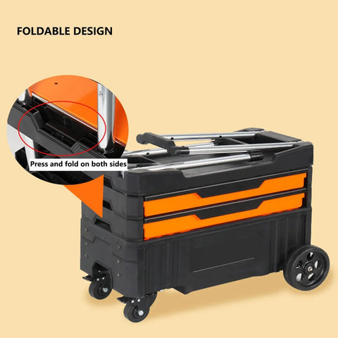 Heavy Duty 4 Shelf Rolling Tool Cart With Double Access Drawers, Movable Toolbox Trolley For Garage Warehouse And Shop, Foldable stack shown