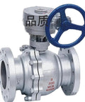 Heavy Duty Cast Steel Flanged Ball Valve With Hard Seal Turbine Setup For Real World Pipelines Built Tough To Crush High Pressure And Rough Jobs Rock Solid Durability, showing flanged design and blue handle.