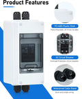 Pro Grade Solar Panel Disconnect Switch And 10 Amp DC 1000V RV Circuit Breaker Box With IP66 Weather Seal showcasing features and waterproof design.