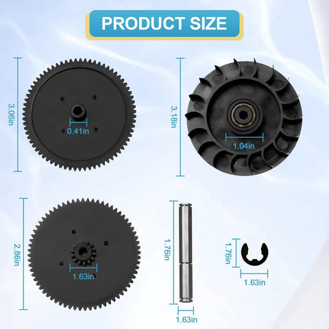 Drive Train Gear Kit For Polaris 360 And 380 Pool Cleaner With Bearing And Clips showing parts and measurements.