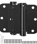 Self Closing Door Hinges Three Point Five Inch With Five Eighths Radius Corners Spring Hinges Adjustable Tension For Garage Front Door Left Or Right Hand UL Listed Matte Black Two Pack, screws and hex key included