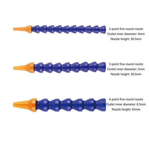 Flexible Lathe Coolant Tube Kit For CNC Machines, 4-Piece ABS Adjustable Water Cooling Hose Set with nozzle sizes and dimensions
