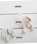 Drawer with Old School Retro Wooden Cabinet Pulls Zinc Alloy Decorative Knobs Set Of 20, 56x17mm on a white dresser