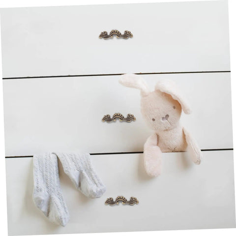 Drawer with Old School Retro Wooden Cabinet Pulls Zinc Alloy Decorative Knobs Set Of 20, 56x17mm on a white dresser