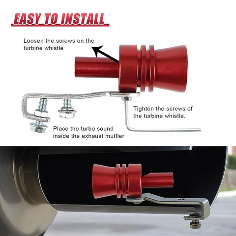 YoRise car exhaust whistle, red aluminum alloy sound booster with mounting clamp, installed on tail-pipe