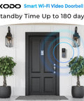 Front view of 3MP 2K Wireless Video Doorbell With Chime Porch Cam installed beside a modern black front door.