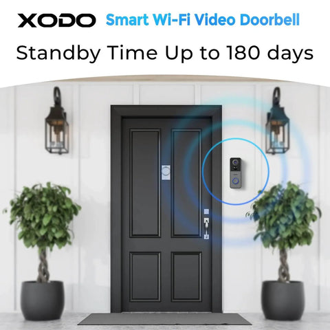 Front view of 3MP 2K Wireless Video Doorbell With Chime Porch Cam installed beside a modern black front door.