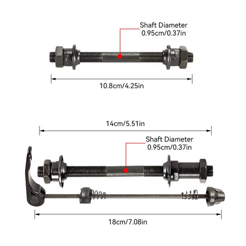 Dope Quick Release Bike Axle Skewer Set For Front And Rear Hubs, Hollow Shaft Wheel Hub Kit dimensions and features displayed