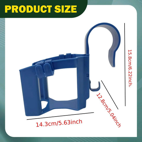 Poolside Cup Holder Detachable Drinks Stand For Pool Bar Edge Beverage Storage Accessory With Hook Towel Holder Water Bottle And Phone Holder PP Blue Easy Install Durable Fade Resistant, showing dimensions.