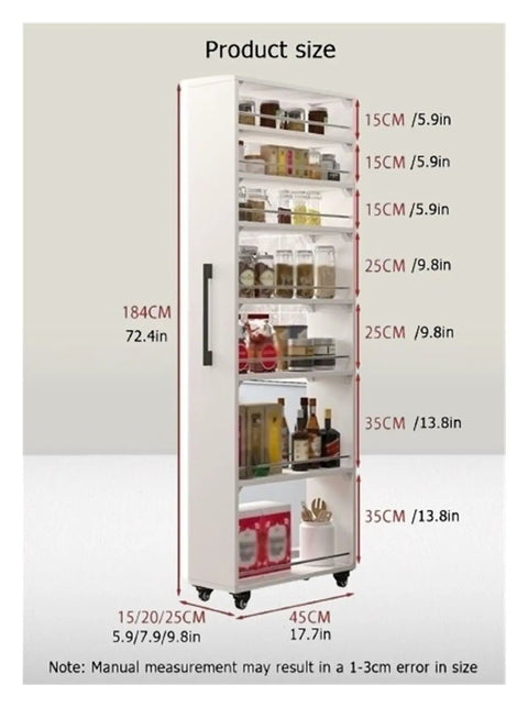 Seven Tier Narrow Rolling Cart With Slick Casters Fits Snug In Tight Kitchen Corners Hella Sturdy Slim Storage Rack With Sure Grip Handle And Bold Red Finish For Cooking Essentials