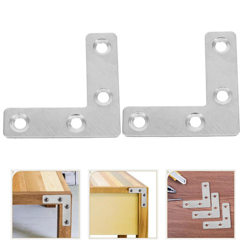 Heavy Duty L Shaped Corner Brackets Set, 36 Stainless Steel Mounting Braces for Cabinets and Furniture, Flat Back Design