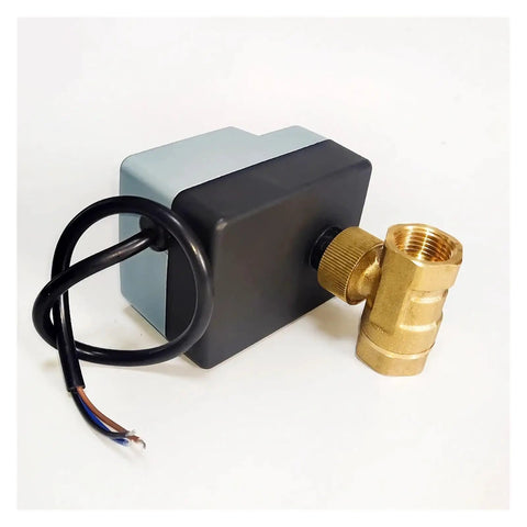 Built Tough 220V Motorized Ball Valve Cast From Solid Brass For Plumbing features a compact brass valve and simple wiring.