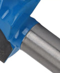 Close-up of Top Tier 1/2 Inch Drawer Pull Router Bit Made From Tough Tungsten Steel Alloy Cutter for woodworking.