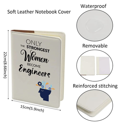 Leather Engineer Notebook Cover For Women, waterproof journal case with inspiring quote, A5 size, durable stitching
