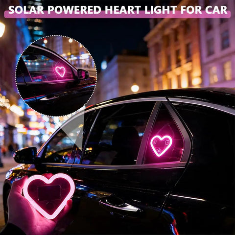 Solar Powered Heart Light For Cars Wireless LED Ambient Lamp With 6 Modes And Vibration Sensor Auto On At Night on car window
