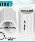 Two white 1/2 inch PVC double female threaded couplings with dimensions labeled; perfect for garden drip irrigation