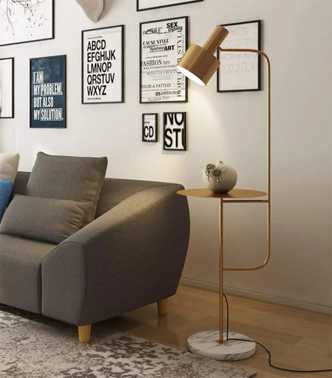 Contemporary Floor Lamp With Table, Adjustable Arm, And Cozy Glow, Ideal For Living Room Den Office Or Bedroom, E26 Base