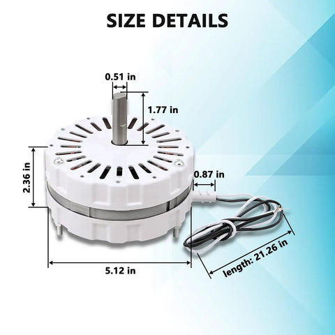 Power Vent Motor For Attic Vent Fan Replacement 3.4 Amp 1100 RPM 115 Volt 60 Hz 1/10 HP with size dimensions, Lomanco 18000/2000 compatibility