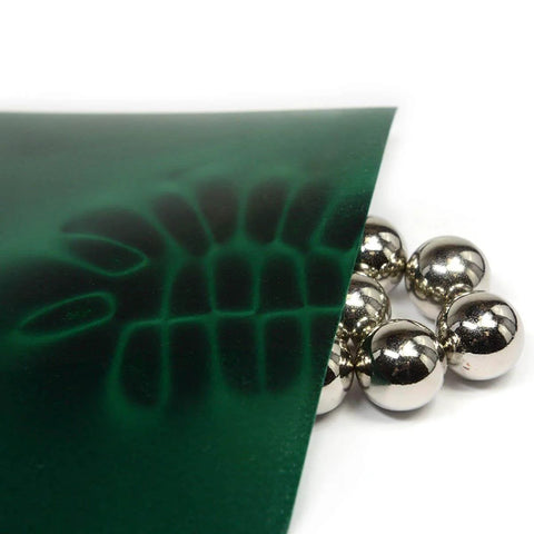 Green Magnetic Viewing Film 4x6 Inches for quick magnetic field visualization showing field lines over metal spheres