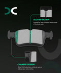 Detailed view of Ceramic Brake Pad Set For Honda Civic 2016 2021 Front And Rear 8 Piece Kit D914 D1878 with chamfer and slotted design.