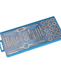 Heavy Duty 40-Piece Tap And Die Set For Machinists Featuring High Carbon Steel Fine Threads With Ratcheting Wrenches Thread Gauge Screwdriver And T-Wrench Perfect For Auto Repair Metalworking And DIY Projects, blue case