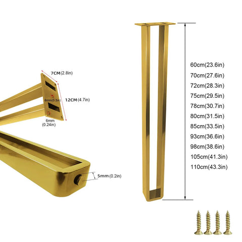 Beefy 4 Pack Heavy Duty Stainless Steel Furniture Legs Adjustable 60 To 110 Cm 500 Kg Capacity Gold or Black Finish with screws