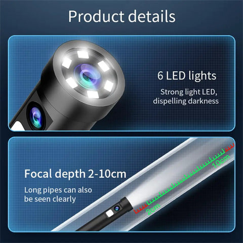 Tough Waterproof Mini Endoscope Camera With Crisp 2MP HD Video Six Bright LED Rings And A Slick Eight Millimeter Probe close-up of LED lights and focal depth details