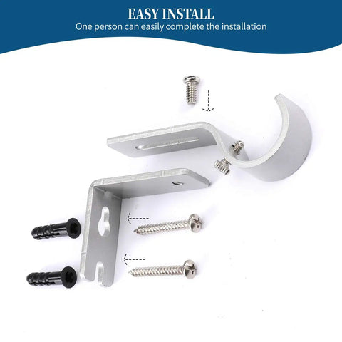 Heavy Duty Adjustable Curtain Rod Brackets For 1 Inch Rods, Silver Color, Set Of 2 with screws and wall anchors