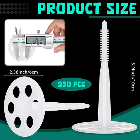 Top Shelf Professional Grade 250 Pack Heavy Duty Plastic Masonry Fasteners With Secure Washers Tough As Nails Concrete Anchors, 2.36 inch diameter and 3.9 inch length.