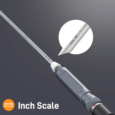 26 Inch Rigid Rifle Borescope For Precision Barrel Check And Cleaning With Laser Etched Depth Marks And Rubber Positioning Ring Keeps Probe Locked On The Exact Spot During Cleaning.