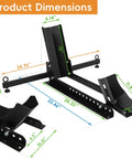 Diagram showing dimensions of Heavy Duty Motorcycle Front Tire Chock For 15 To 30 Inch Wheels with adjustable stand and cradle positions.