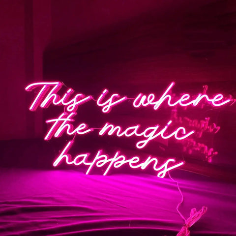 Large Pink Neon Sign This Is Where The Magic Happens Led Neon Light For Bachelorette Party Birthday Wedding Engagement