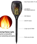 Pack Of 4 Tiki Torch Lights With 96 LEDs Sun Powered Waterproof Dusk To Dawn Auto On Off Flickering Flame Landscape Path