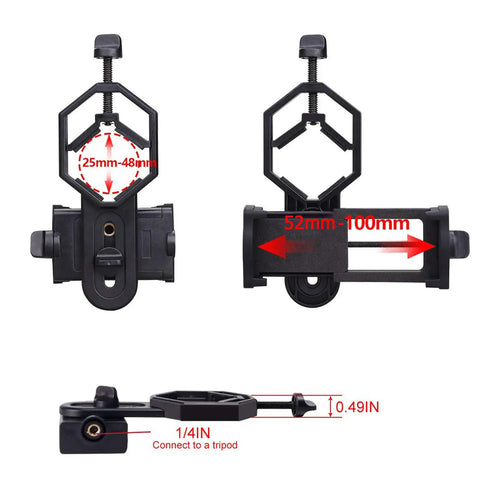 Universal Cell Phone Mount Adapter For Telescope Binocular Monocular Spotting Scope Eyepiece 25 To 48mm Diameter Fits 1.25 Inch Eyepieces