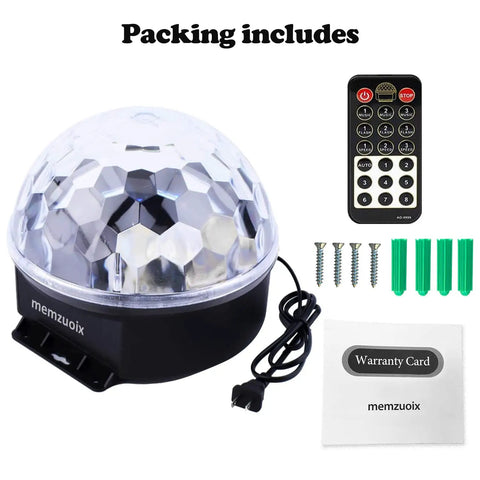 Disco Ball DJ Strobe Light With 6 Color Modes, 7 Inch Big Size, sound-activated with remote, power cord, and mounting kit