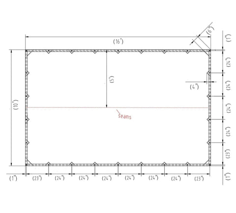 Technical sketch of 10 By 16 Tan Canvas Tarp 12oz Heavy Duty Water Resistant With Breathable Fabric And Double Stitched Seams