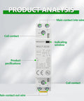 Dead Silent 32A AC DC Contactor Relay 2 Pole 2No Din Rail Heavy Duty Electrical Mod Knock Out Coil Buzz For Hvac Crews And Ev Charger Builds Zero Hassle Operation labeled diagram showing contact points and specifications.