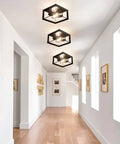 Two Pack Black 11 Inch Semi Flush Mount Ceiling Lights Modern Industrial Square Metal Close To Ceiling Lighting installed in hallway